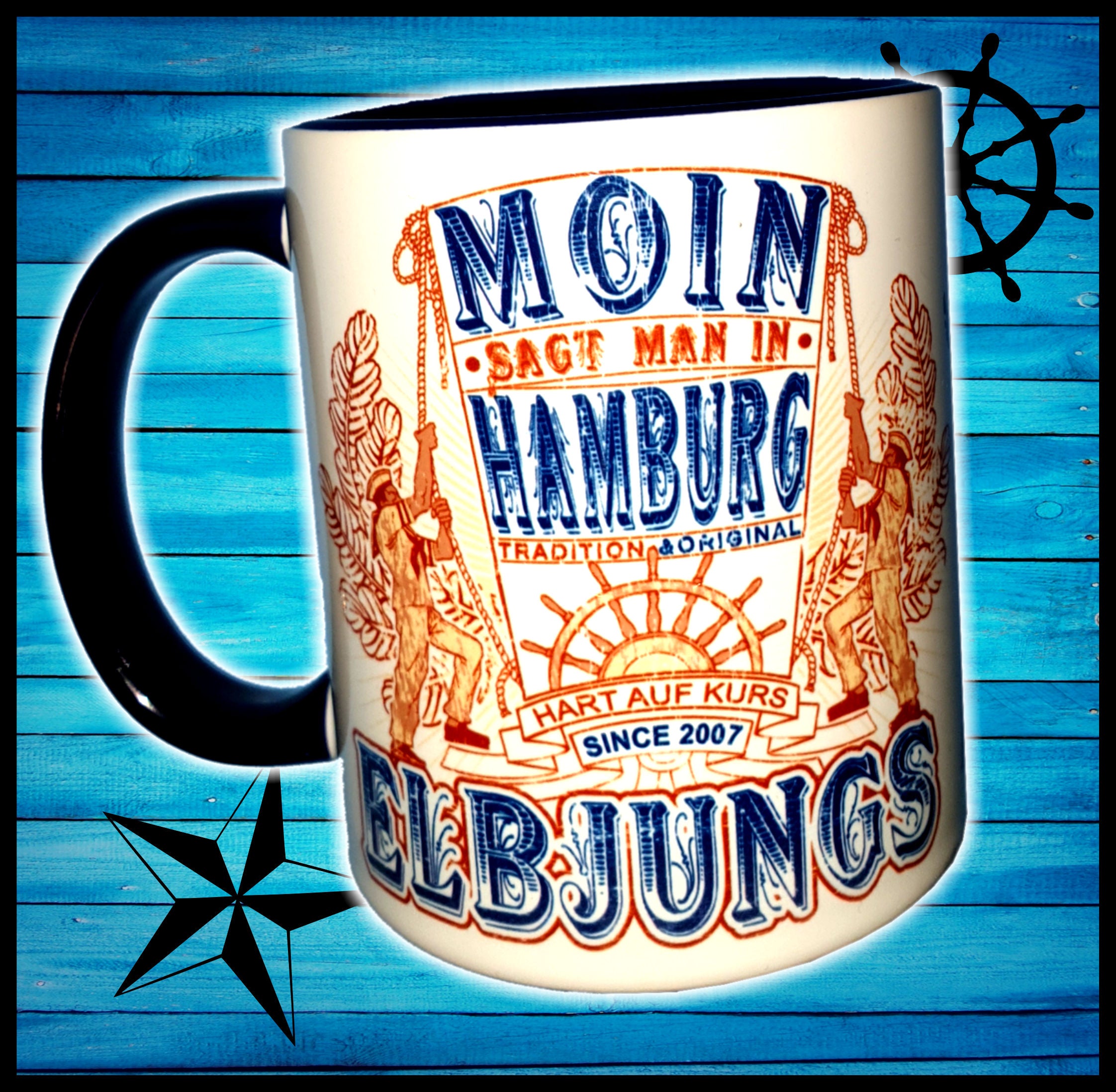 EJ - Moin sag man in Hamburg - Panorama Tasse zweifarbig