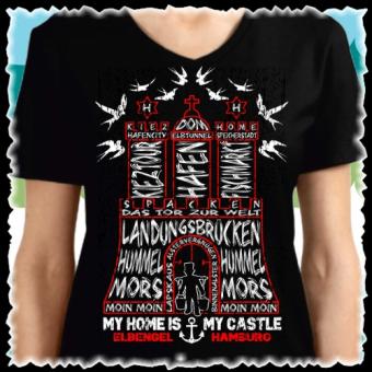 Damenshirt - Elbengel ... my Home is my Castle M | V - Ausschnitt | schwarz